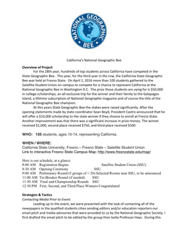 California's National Geographic Bee Overview of Project for the 28Th