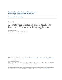 The Functions of Silence in the Lawyering Process Stefan H