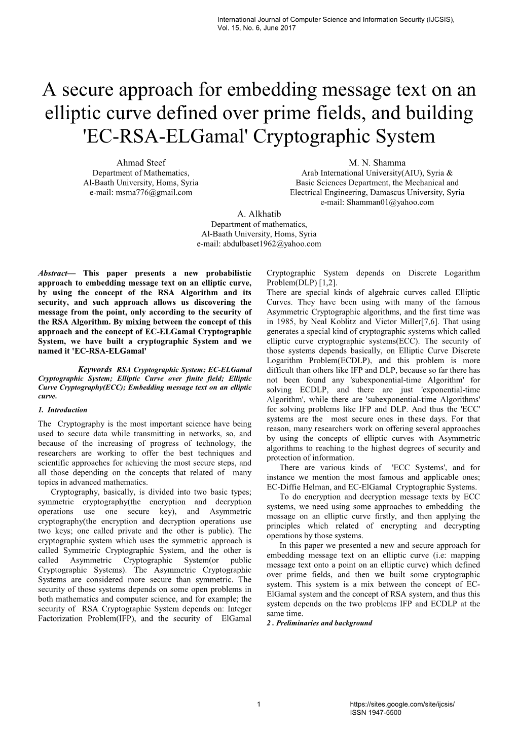 A Secure Approach for Embedding Message Text on an Elliptic Curve Defined Over Prime Fields, and Building 'EC-RSA-Elgamal' Cryptographic System