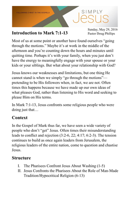 Introduction to Mark 7:1-13 Context Structure