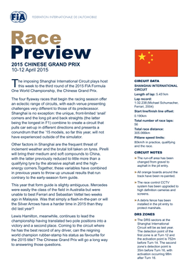 Race Preview 2015 CHINESE GRAND PRIX 10-12 April 2015