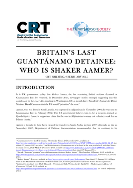 Who Is Shaker Aamer? Crt Briefing, 9 February 2015