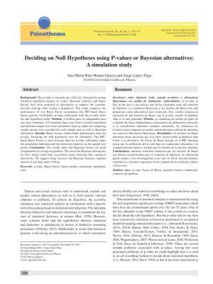 Deciding on Null Hypotheses Using P-Values Or Bayesian Alternatives: a Simulation Study