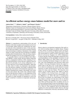 An Efficient Surface Energy–Mass Balance Model for Snow And