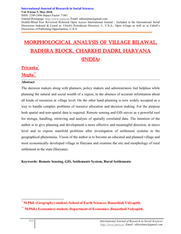 Morphological Analysis of Village Bilawal, Badhra Block, Charkhi