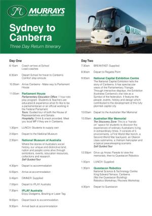 Sydney to Canberra Three Day Return Itinerary