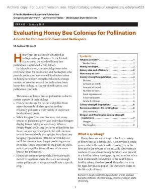 Evaluating Honey Bee Colonies for Pollination a Guide for Commercial Growers and Beekeepers