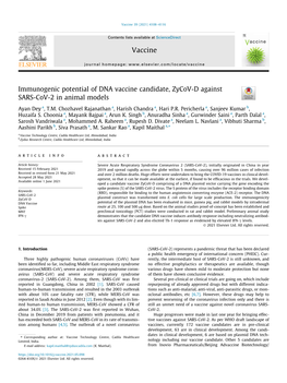Immunogenic Potential of DNA Vaccine Candidate, Zycov-D Against SARS-Cov-2 in Animal Models