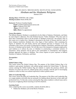 Abraham and the Abrahamic Religions Syllabus Summer 2014