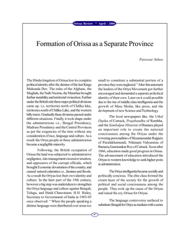 Formation of Orissa As a Separate Province