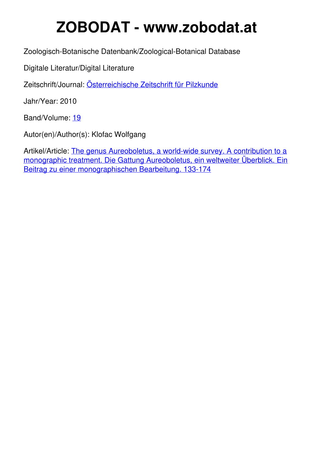 The Genus Aureoboletus, a World-Wide Survey. a Contribution to a Monographic Treatment