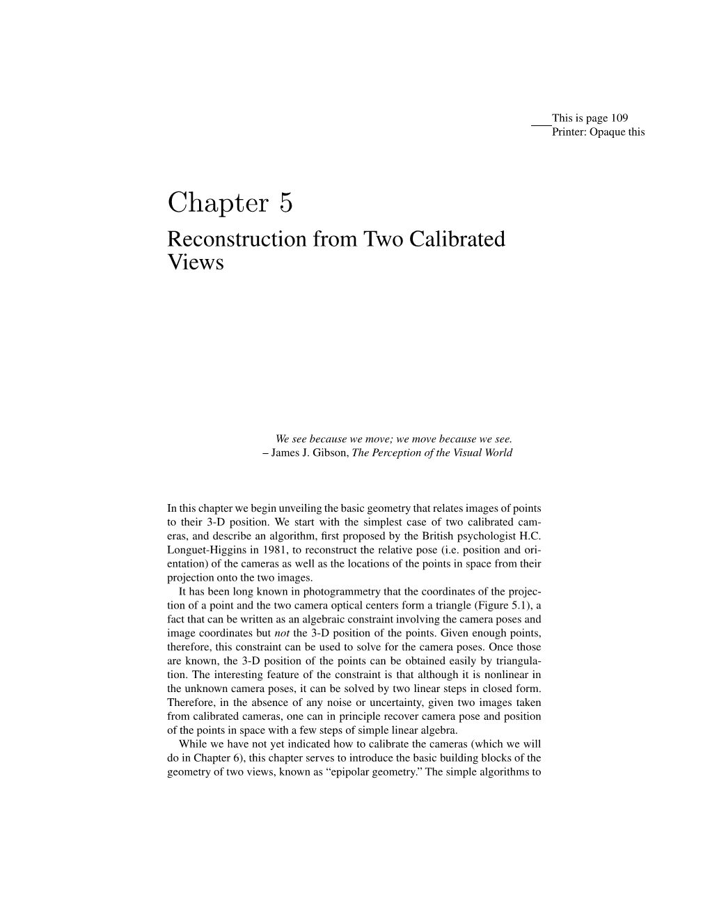 Chapter 5 Reconstruction from Two Calibrated Views