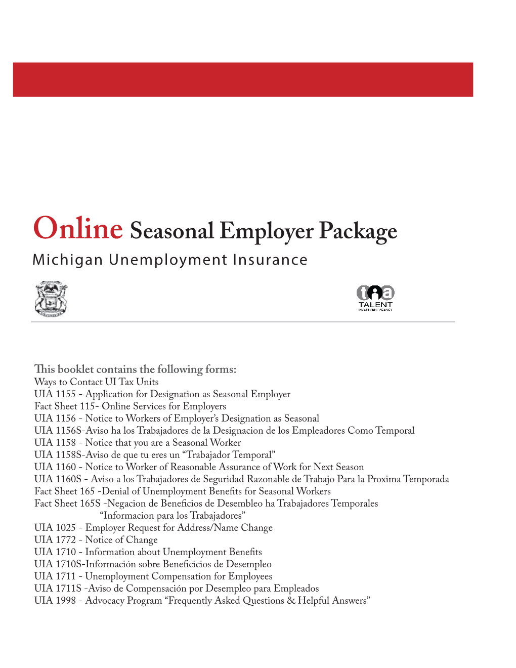 Online Seasonal Employer Package Michigan Unemployment Insurance