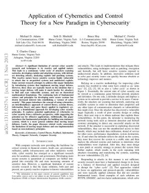 Application of Cybernetics and Control Theory for a New Paradigm in Cybersecurity∗