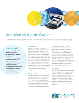 Aquamax Microplate Washers Full-Featured Microplate Washer Systems for Biochemical and Cell-Based Assays
