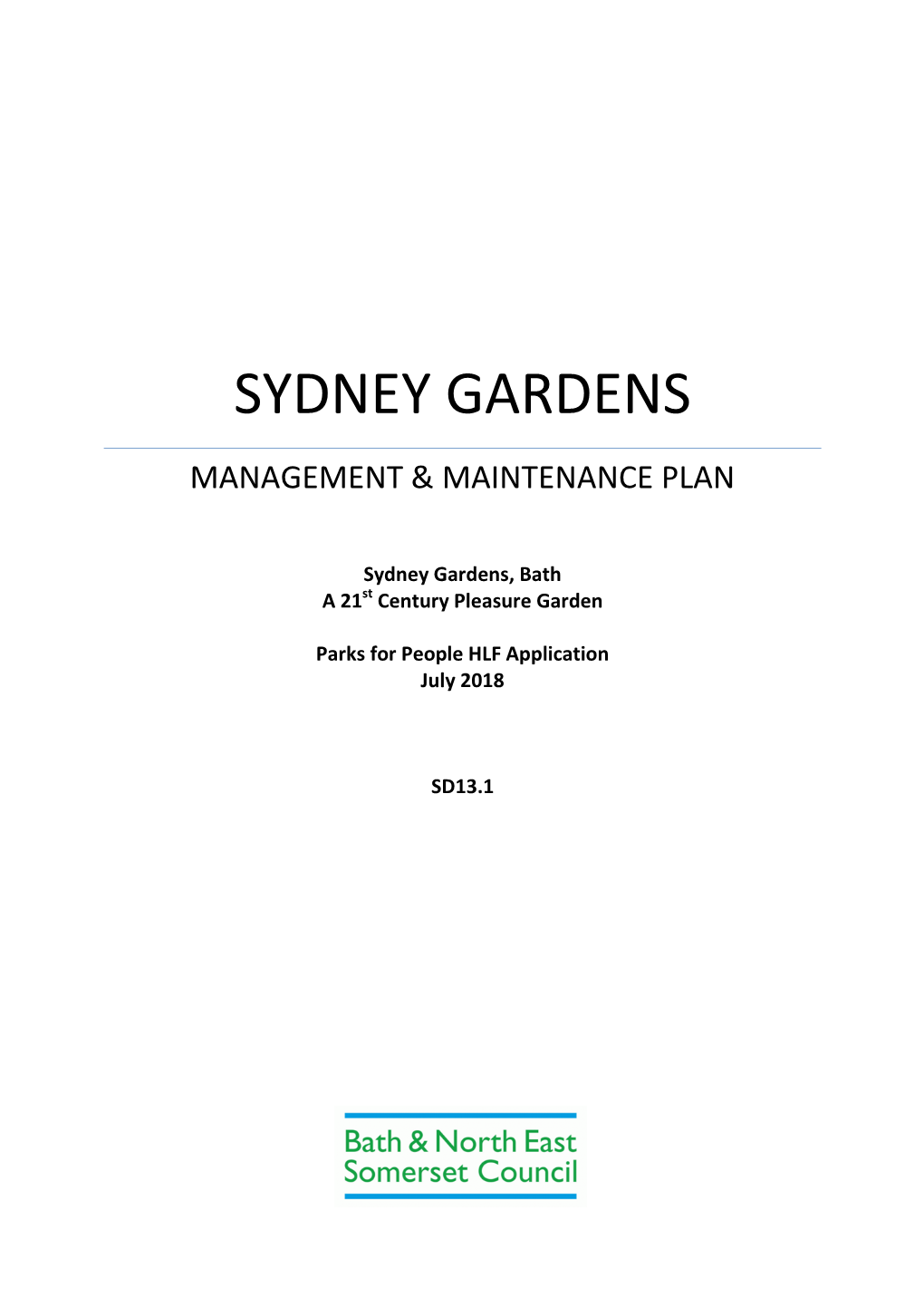 Sydney Gardens Management & Maintenance Plan
