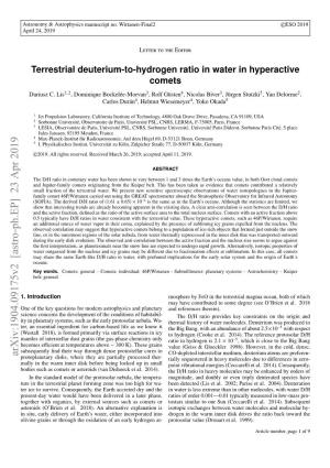 Terrestrial Deuterium-To-Hydrogen Ratio in Water in Hyperactive Comets Dariusz C