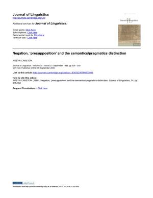 Journal of Linguistics Negation, 'Presupposition'