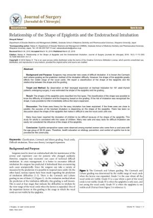Relationship of the Shape of Epiglottis and the Endotracheal Intubation