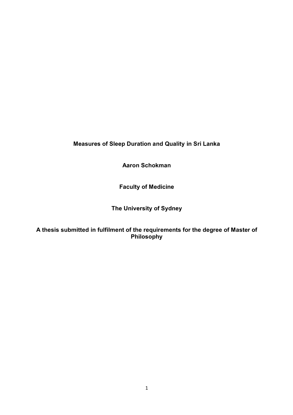 Measures of Sleep Duration and Quality in Sri Lanka Aaron