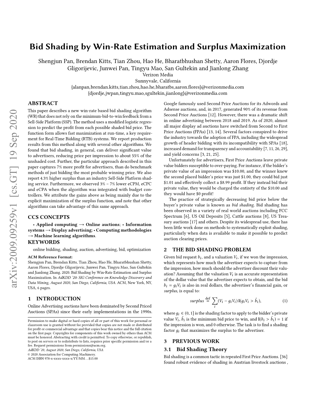 Bid Shading by Win-Rate Estimation and Surplus Maximization