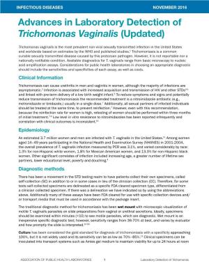 Advances in Laboratory Detection of Trichomonas Vaginalis (Updated)