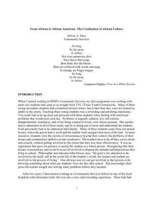 From African to African American: the Creolization of African Culture