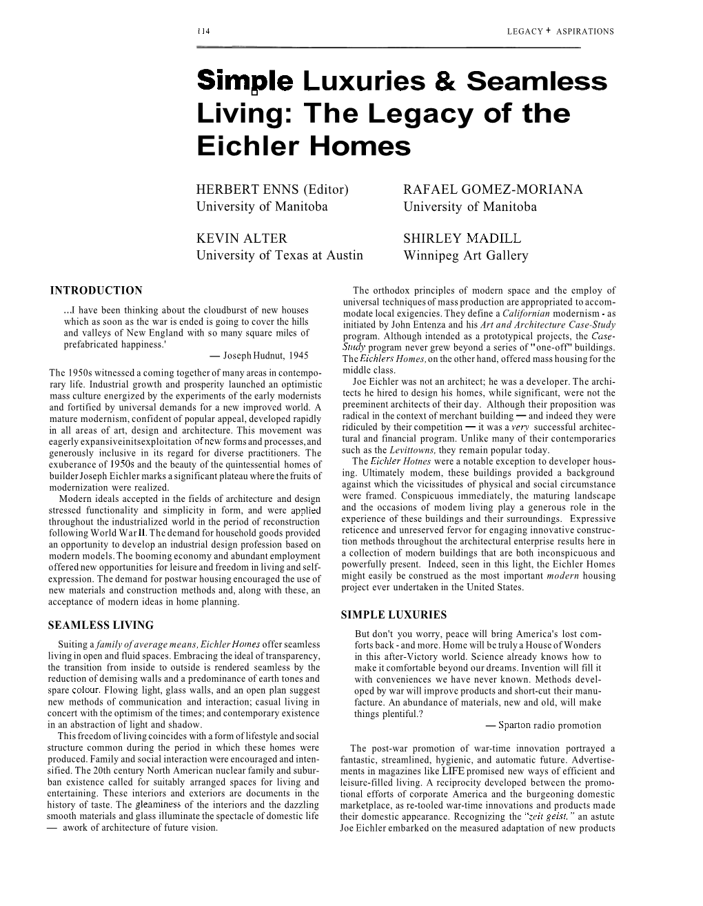 S I M ~ L E Luxuries & Seamless Living: the Legacy of the Eichler Homes