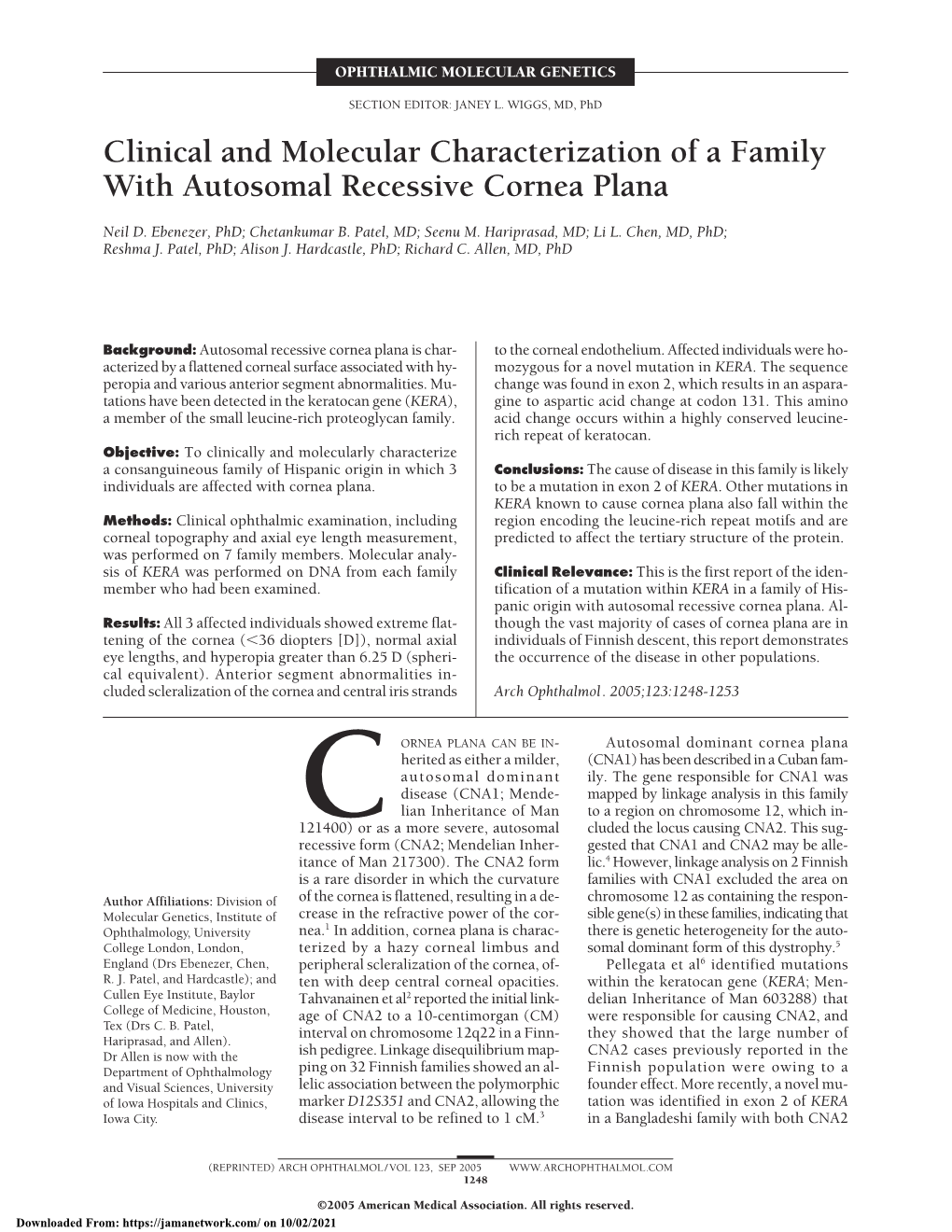 Clinical and Molecular Characterization of a Family with Autosomal Recessive Cornea Plana