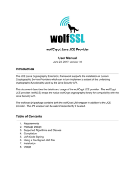 Wolfcrypt Java JCE Provider User Manual Introduction Table of Contents
