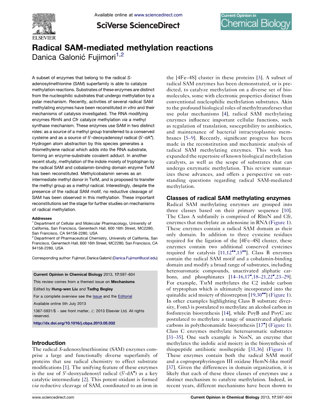 Radical SAM-Mediated Methylation Reactions 1,2