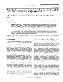 Water Quality Assessment of Valapattanam River Basin in Kerala, India, Using Macro-Invertebrates As Biological Indicators
