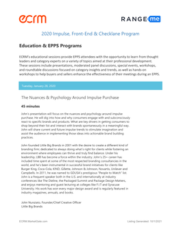 2020 Impulse, Front-End & Checklane Program Education & EPPS