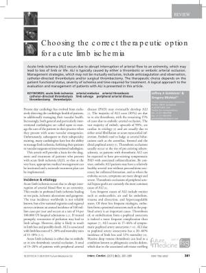 Choosing the Correct Therapeutic Option for Acute Limb Ischemia