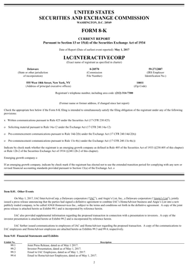 United States Securities and Exchange Commission Form 8-K Iac/Interactivecorp