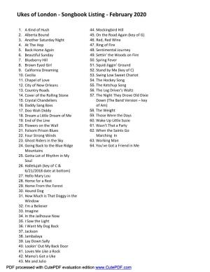 Songbook Listing - February 2020