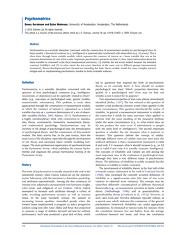 Psychometrics Denny Borsboom and Dylan Molenaar, University of Amsterdam, Amsterdam, the Netherlands