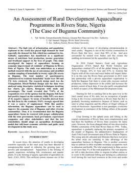 An Assessment of Rural Development Aquaculture Programme in Rivers State, Nigeria (The Case of Buguma Community)