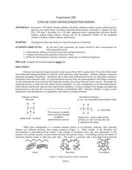 Experiment 26E LINEAR and CROSSLINKED POLYMERS