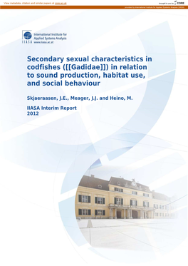 Secondary Sexual Characteristics in Codfishes ([[Gadidae]]) in Relation to Sound Production, Habitat Use, and Social Behaviour