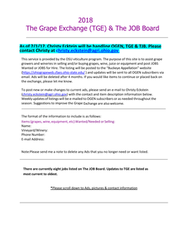 2018 the Grape Exchange (TGE) & the JOB Board