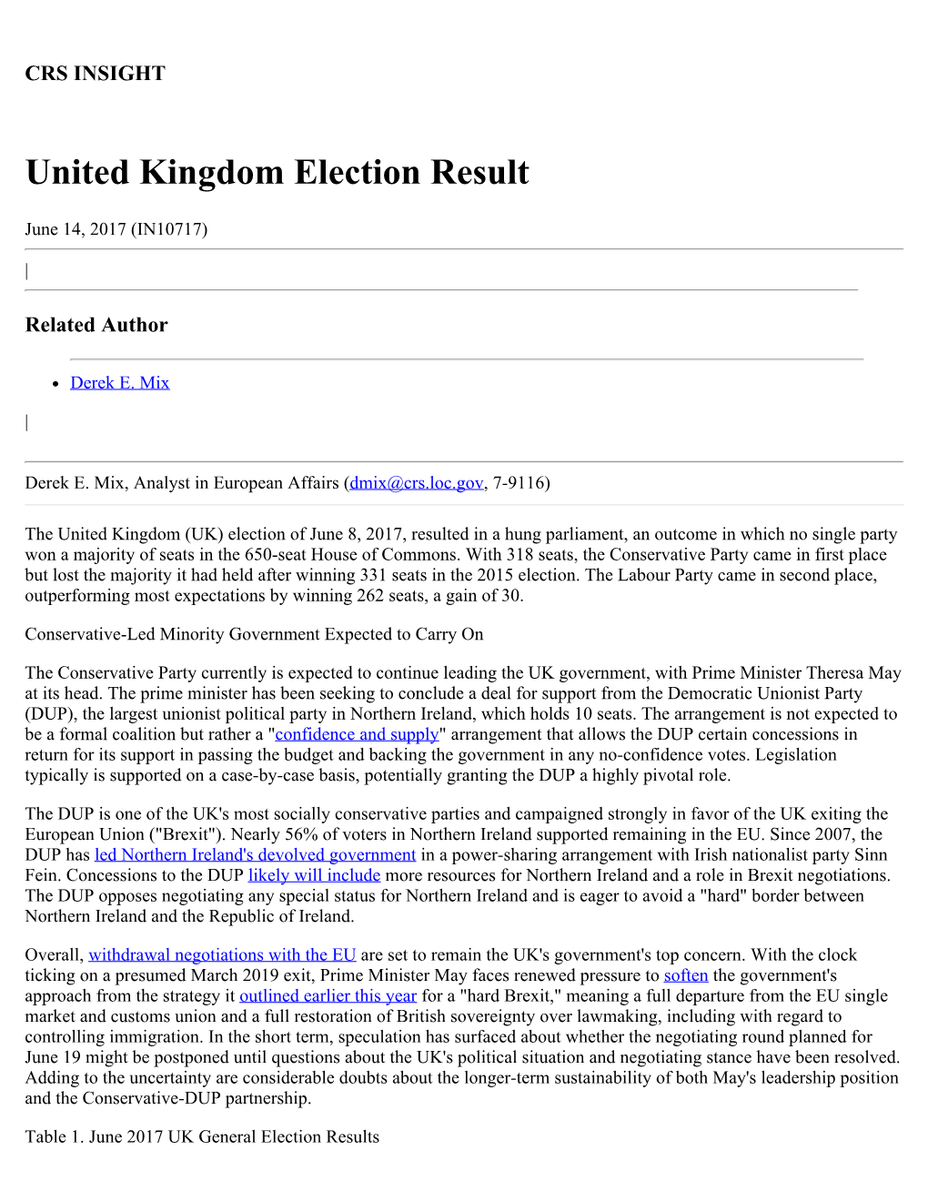 United Kingdom Election Result