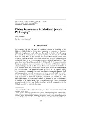 Divine Immanence in Medieval Jewish Philosophy*
