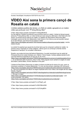 VÍDEO Així Sona La Primera Cançó De Rosalía En Català