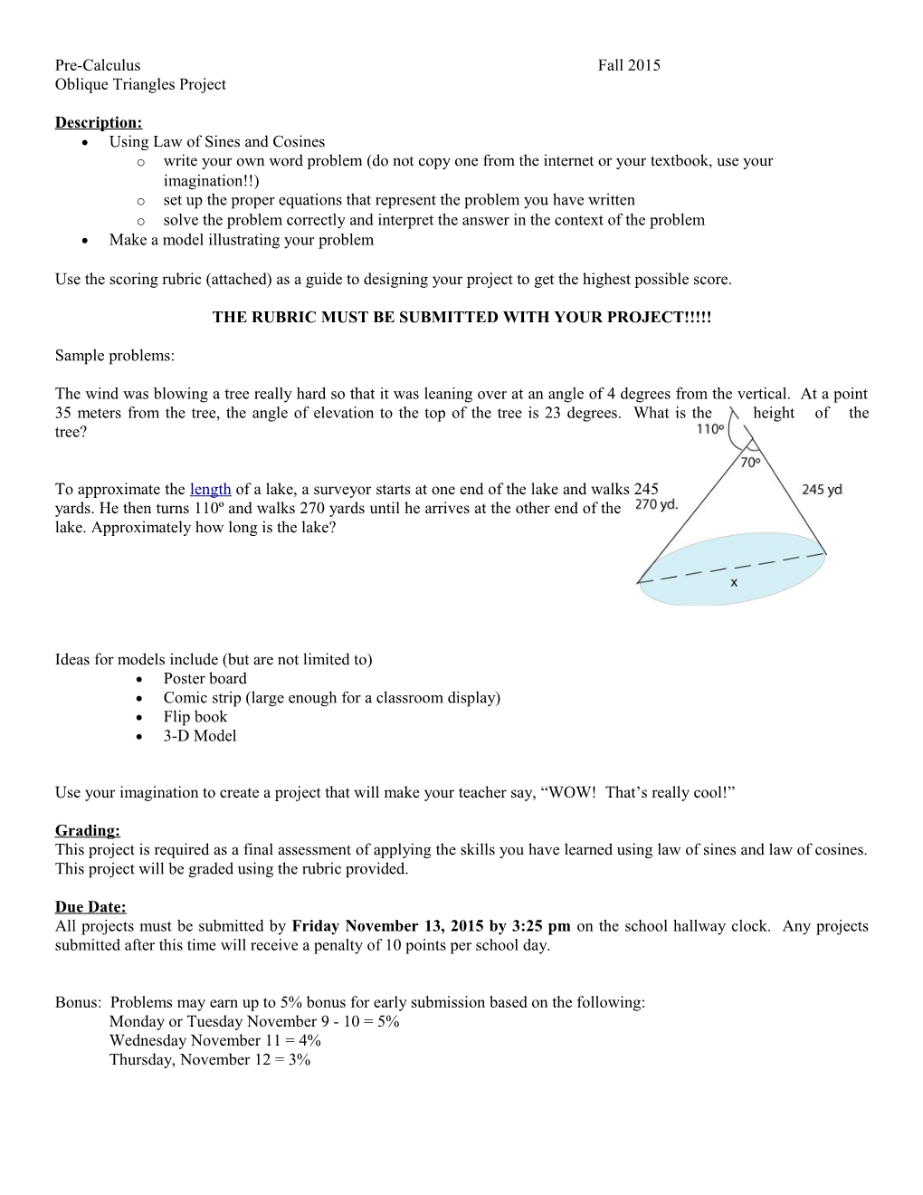 Pre-Calculus Fall 2015