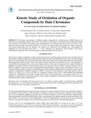Kinetic Study of Oxidation of Organic Compounds by Halo Chromates