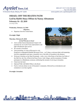 OFF the BEATEN PATH Led by Rabbi Stacy Offner & Nancy Abramson