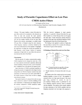 Study of Parasitic Capacitance Effect on Low Pass CMOS Active Filters