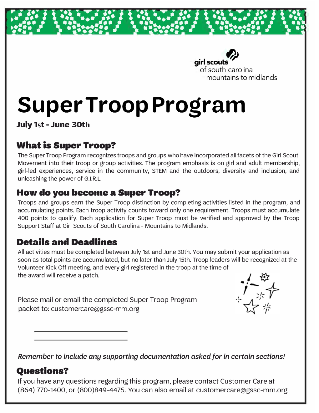 Super Troop Program July 1St - June 30Th