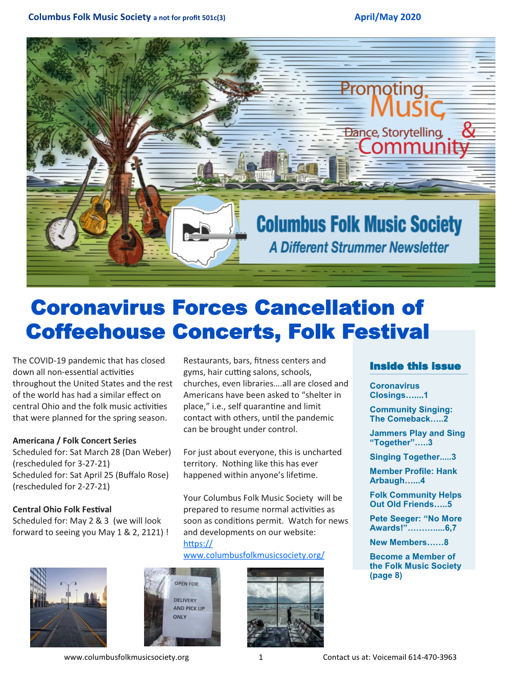 Coronavirus Forces Cancellation of Coffeehouse Concerts, Folk Festival